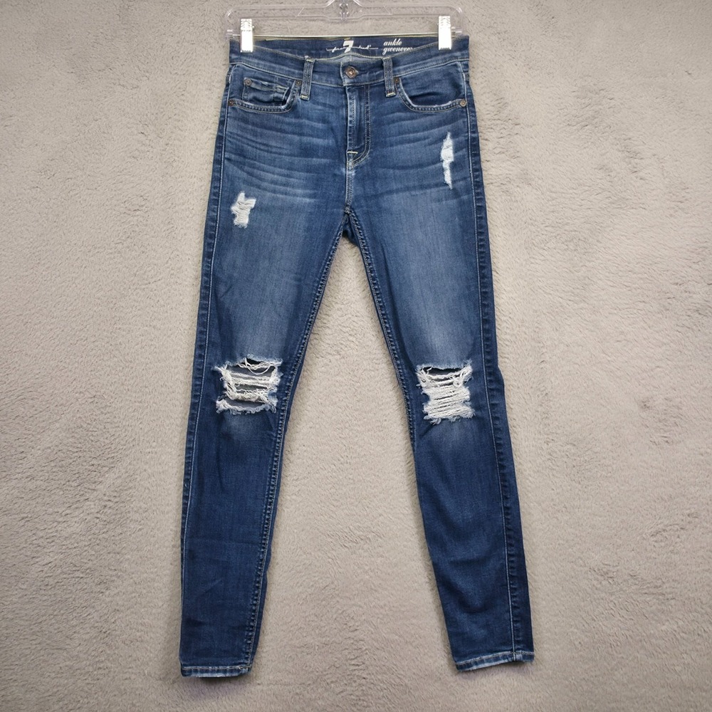 7 for All Mankind Jeans Womens 25 Blue Ankle Gwenevere Skinny Distressed‎ Ripped